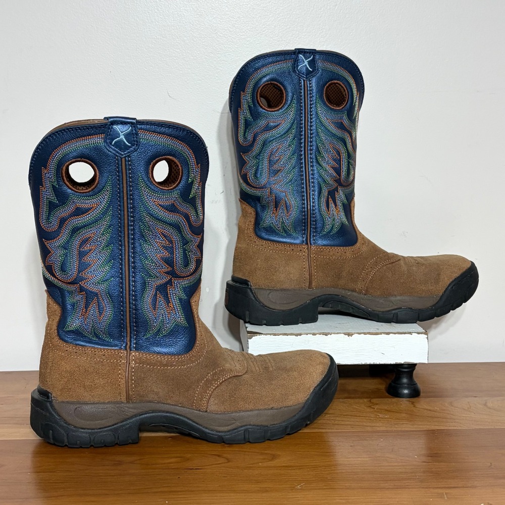 Twisted X All Around Work Boots Tan Suede Blue Metallic Leather WAB0002 Mens 10W